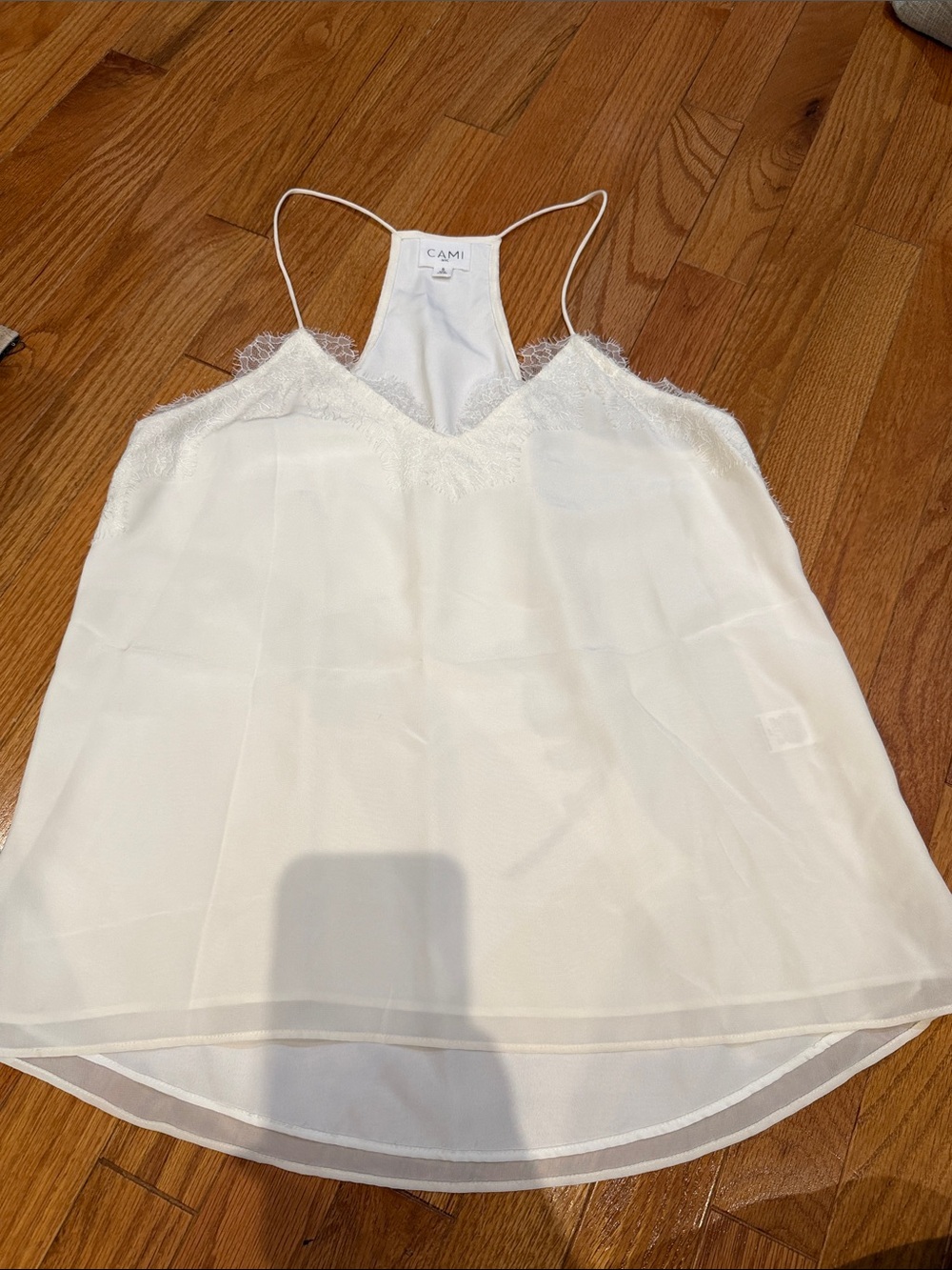 Cami NYC White Blouse with Lace and Racerback Spaghetti Straps, Size S Worn Once